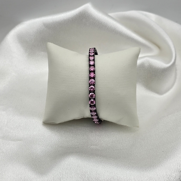Black Rhodium Over Sterling Silver 925 Pink Moissanite Gemstone Bracelet